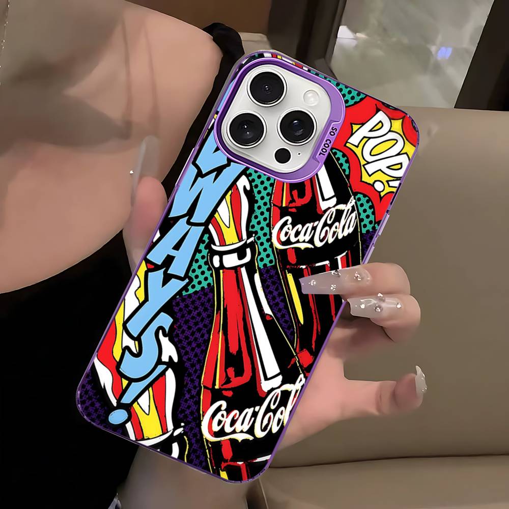 Hot C-Coca Drinks C-Cola For IPhone 17 16 15 14 Plus 13 12 11 Pro Max Matte Colorful Silver Phone Cover