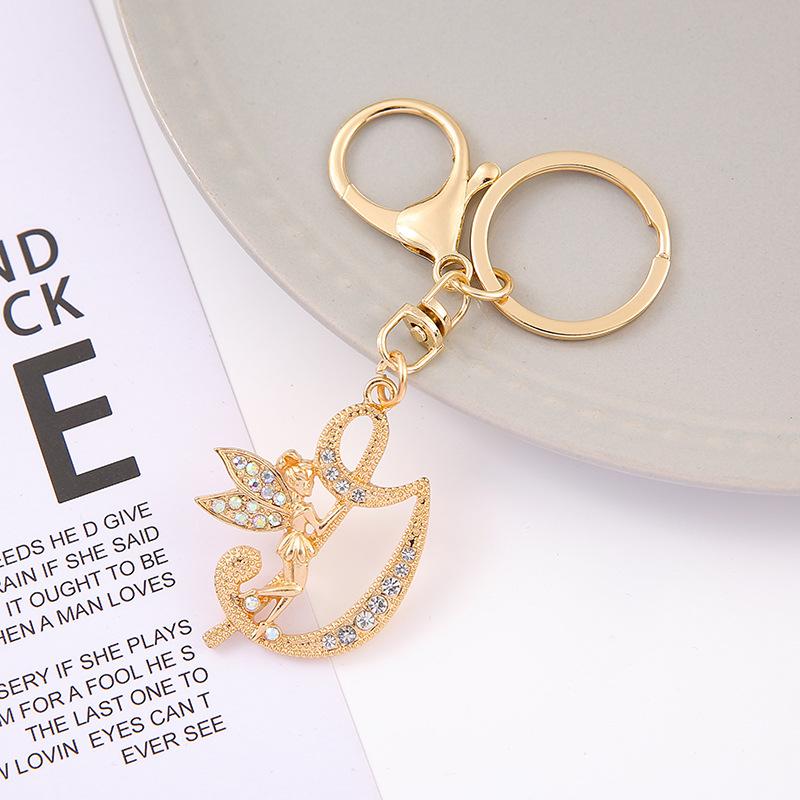 1Pc Alloy Rhinestone-Inlaid 26 English Letter Keychain Pendant For Women'S Fashion Car Bag Decoration Keychain Jewelry