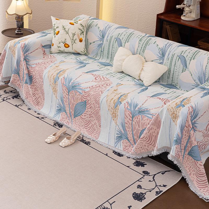 Chenille Printed Sofa Cover Full Coverage With Tassel Furniture Slipcover All-Season Anti-Scratch Sofa Blanket Seat Dust Covers
