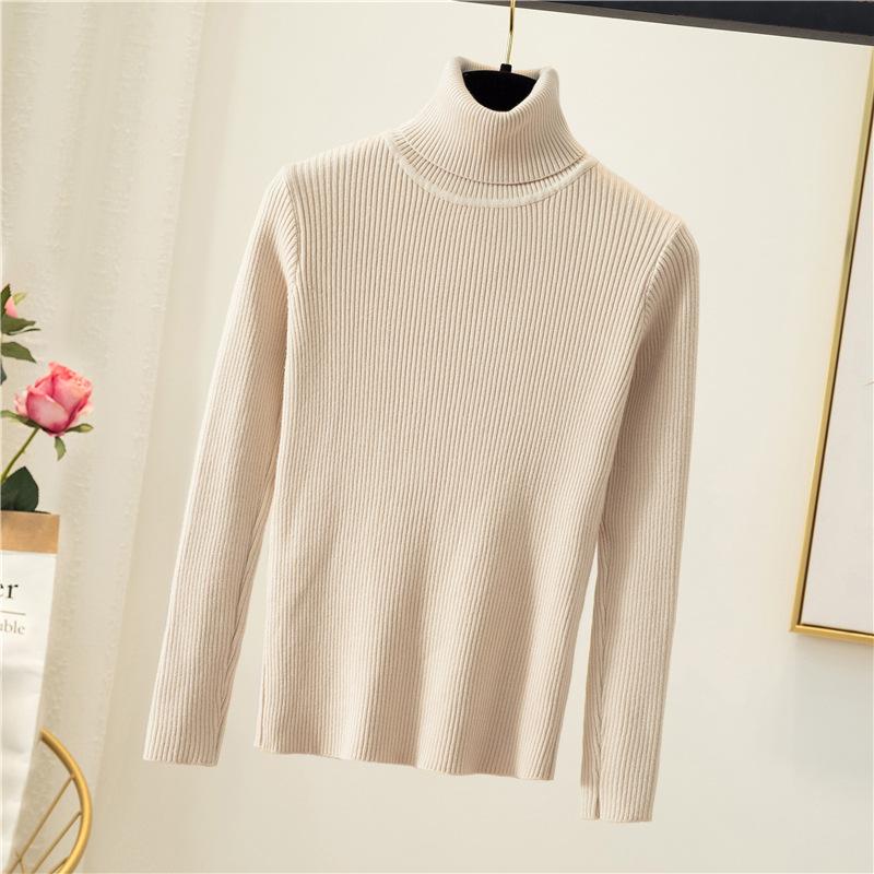 Women's Turtleneck Knit Sweater Slim Fit Solid Color Long Sleeve Thermal Base Layer Top For Autumn Winter