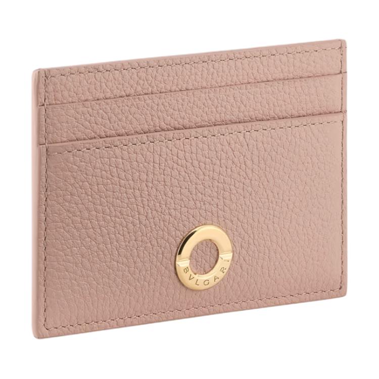 Bvlgari Runde Metall Dekoration Leder Kartenhalter Damen Kartenhalter Rosa 294519