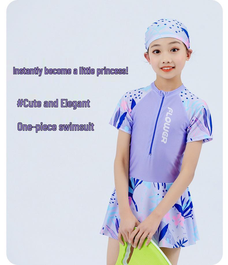 Women's One-Piece Swimsuit with Chest Pads and Swim Cap - Suitable for Students, Children, Hot Springs, and Beach Wear.