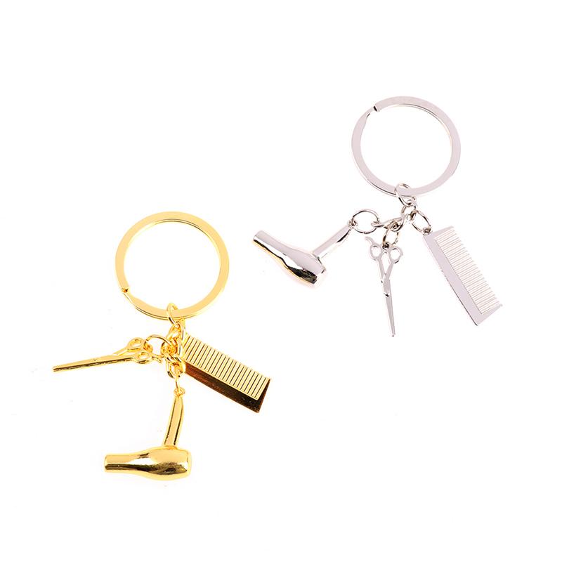 Barber Shop Tools Key Ring Hair Dryer Scissors Comb Pendants Simulation Keychain