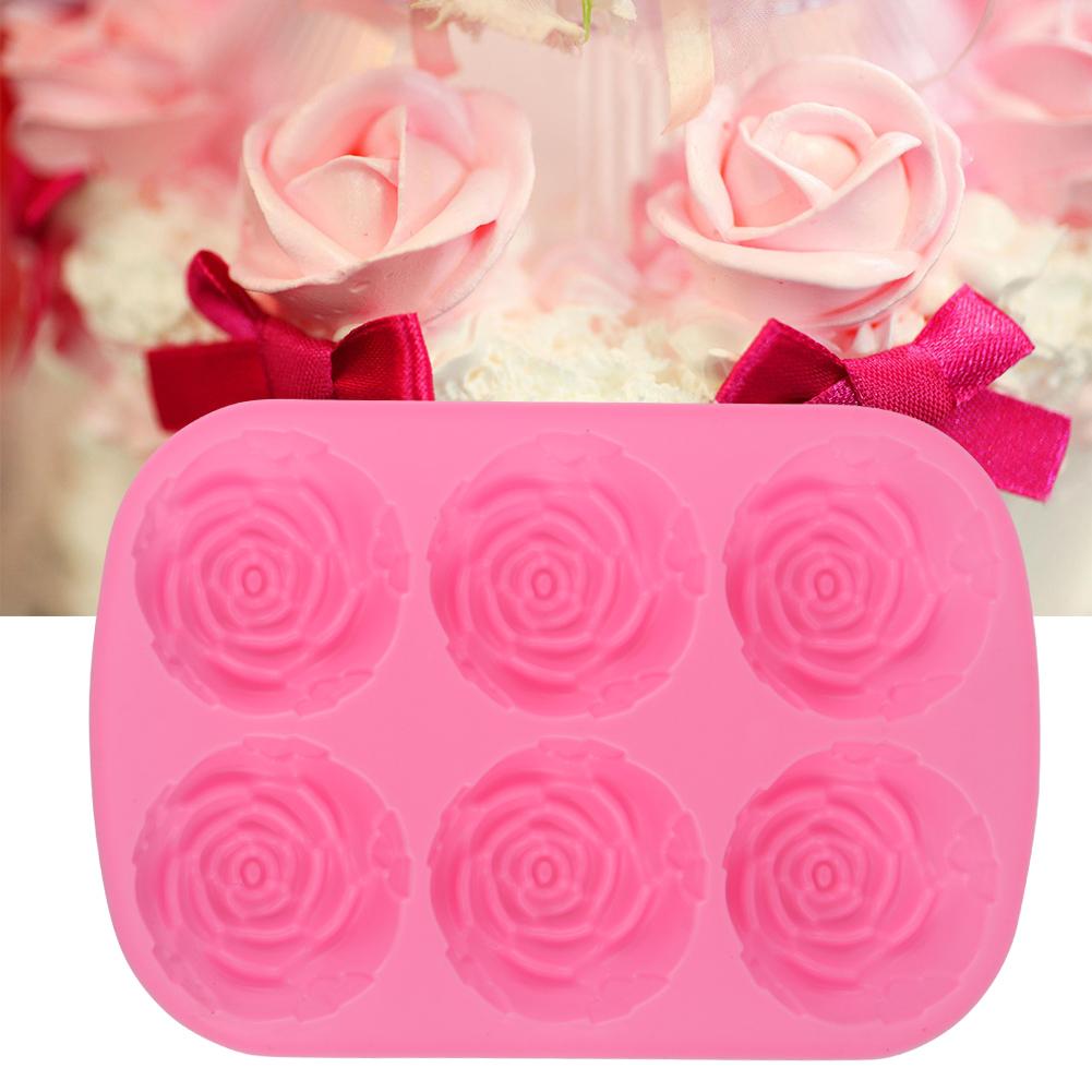 6-Hohlraum Rosenförmige Silikon Pudding Schokoladenkuchen Form Mikrowellen- Gefrierschrankfest Rosa