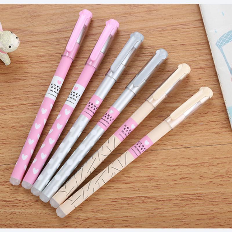 0.38mm Kawaii Heart Dots Erasable Pen Magic Ballpoint Pen Blue Black Ink Pen Student Stationery