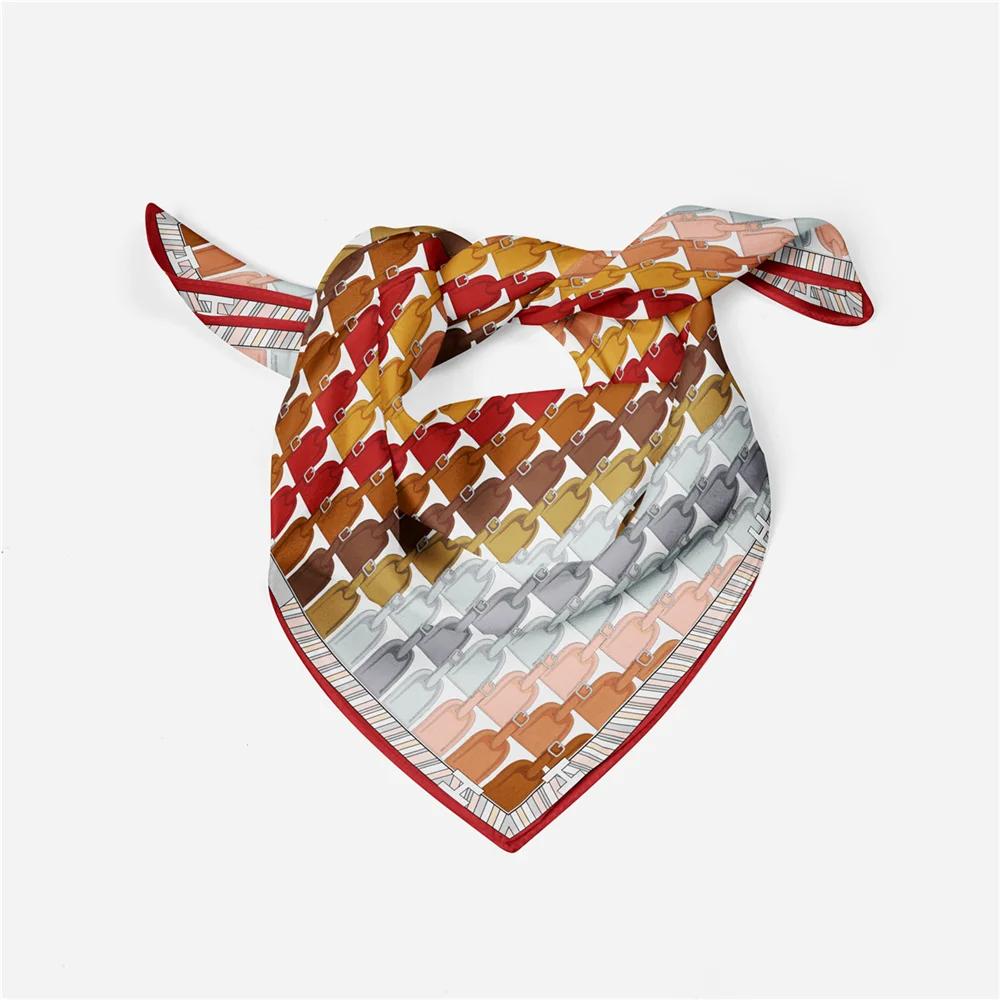 Köperseidentuch Frau Geometrische Malerei Quadratische Schals Wickeltücher Bandana Kleiner Hijab Seidenfoulards Krawatte Stirnband Halstuch 53CM