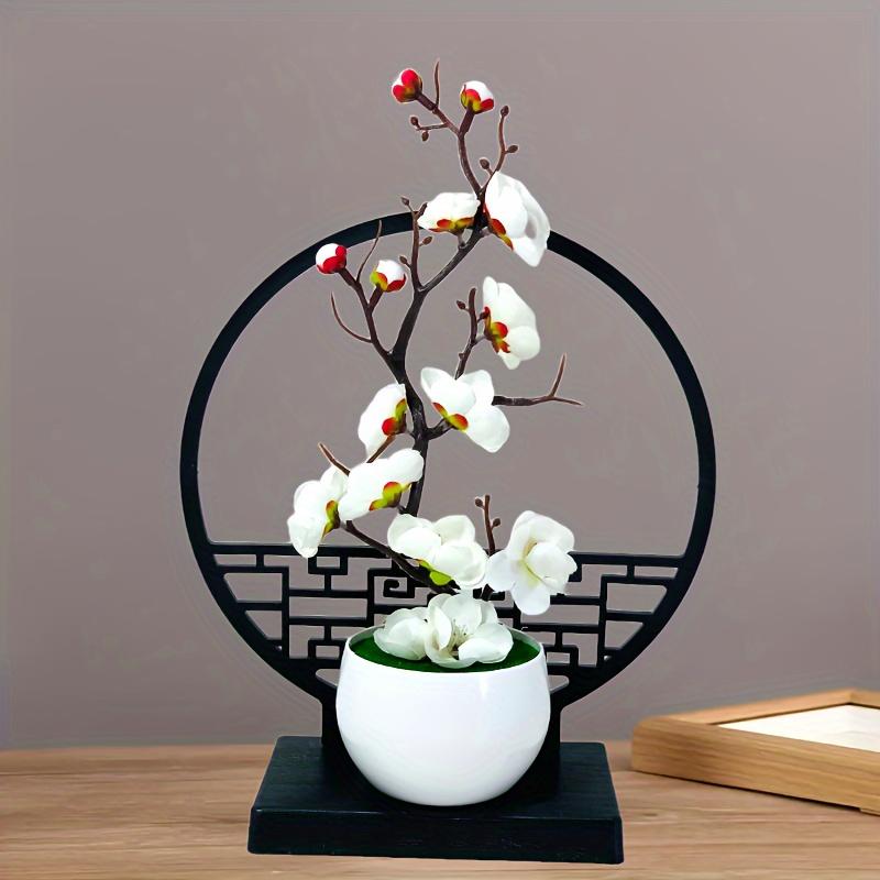 1 Set, Chinese Artificial Plum Blossom Potted Plant, Plastic Fake Bonsai Flower, Indoor and Outdoor Simulation Plant, Includes