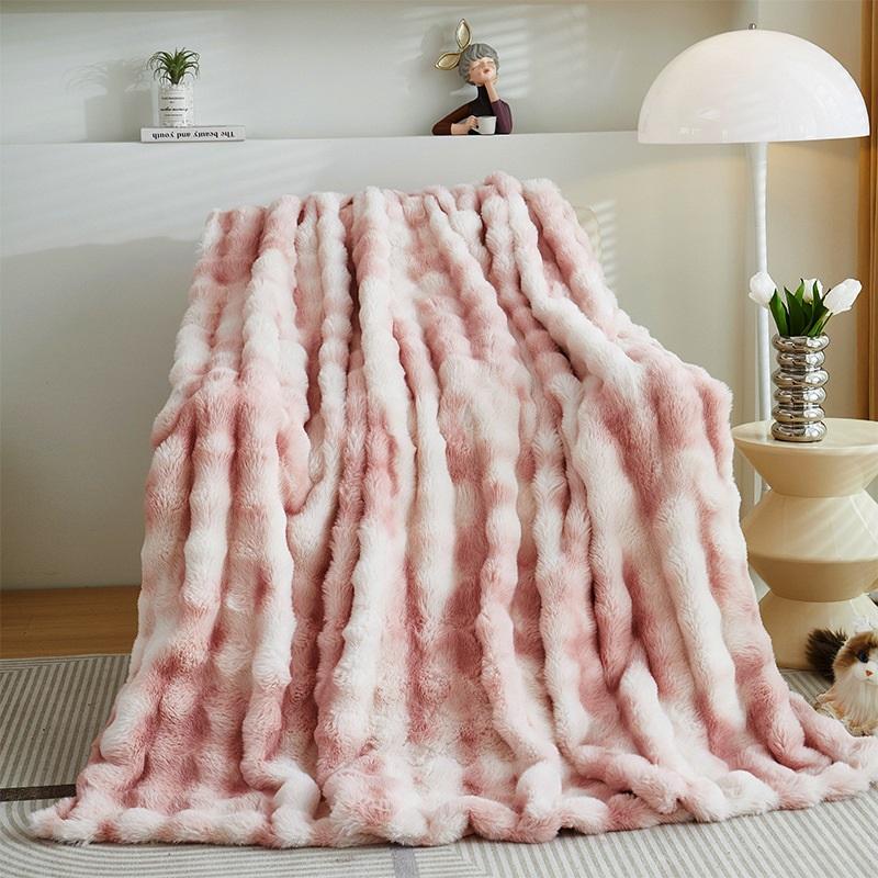 

Толстое плюшевое одеяло из кроличьего меха, зимнее одеяло из кораллового флиса, покрывало для дивана, одеяло для сна, для кровати, уютное, мягкое, теплое, утолщенное одеяло для комфортного отдыха 100 x 160cm розовый