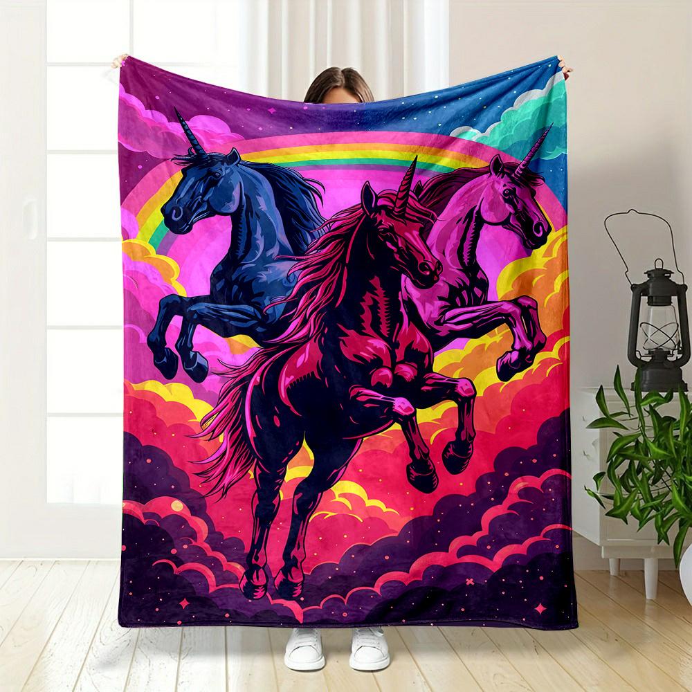 

Rainbow Running Unicorn Flannel printed blanket suitable for all seasons suitable for living room office sofa and travel 75x90cm