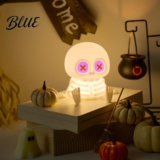 Christmas Gift for Kids Halloween Skeleton Night Light Silicone Touch LED Bedside Lamp Kids Light 8 Color RGB Dimmable Warm Desk Decor Bedroom