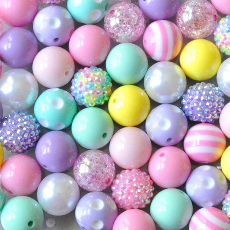 50-Piece 20MM Spring Color Acrylic Resin Bead Set: Mixed Colors & Styles for Chunky Beading