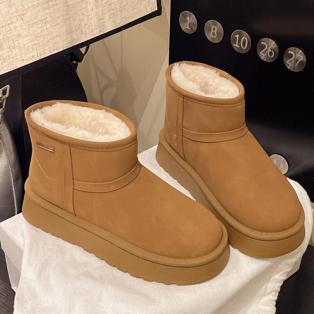 Fur Integrated Warm Thick-soled Snow Boots Women's Winter Piled and Thickened 2025 New One-pedal Northeast Cotton Shoes