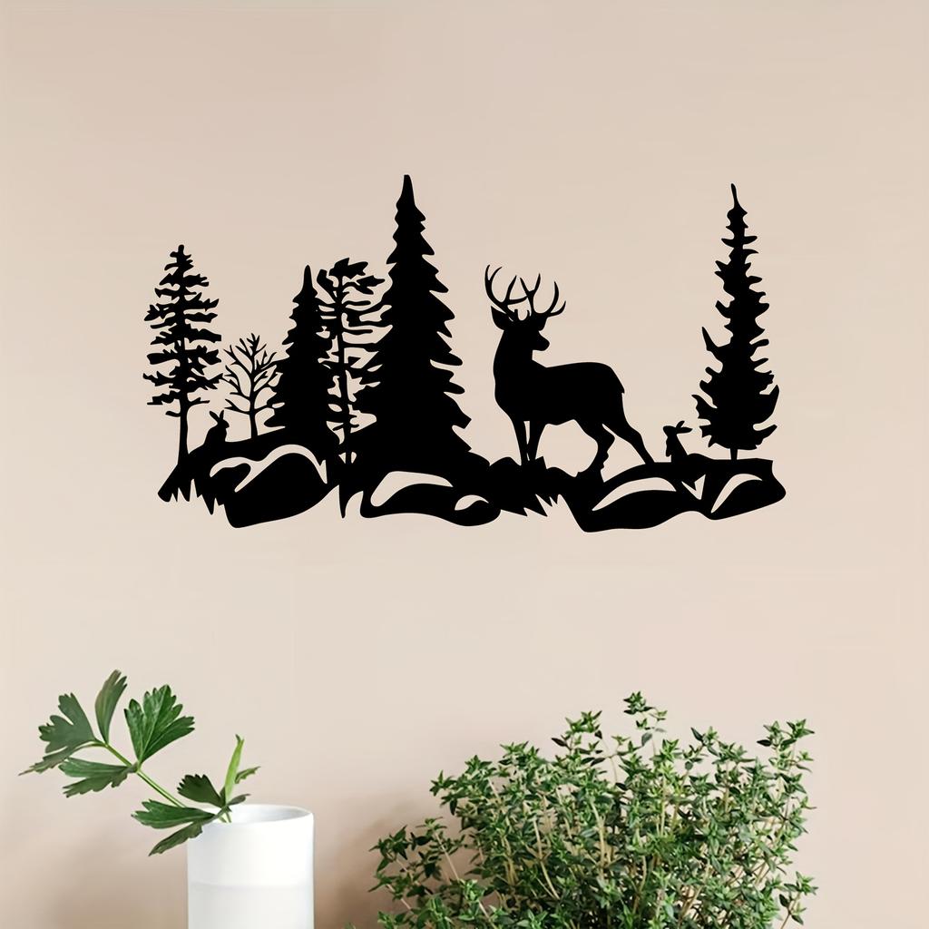 1pc Rust Resistant Iron Deer Forest Wall Art Indoor Outdoor Garden Fence Mural Holiday Decor