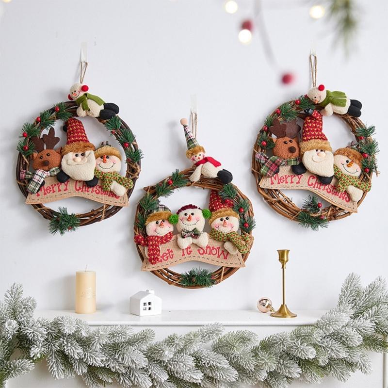 Festival Flannel Holiday Wreath Feature Santa Snowman And Reindeer Indoor Outdoors Christmas Decorations For Family Activities