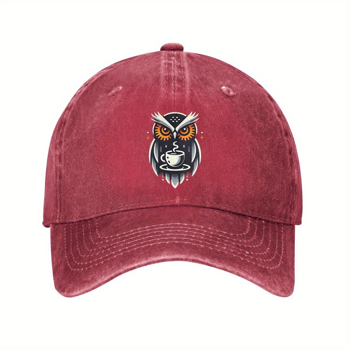 

Coffee Owl Graphic Baseball Cap Vintage Washed Cotton Adjustable Unisex Casual Hat One Size
