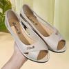 Women's Summer Hollow Out Flat Sole Fish Mouth Sandals Soft Sole Non Slip Shallow Slip-On Mom's Sandals