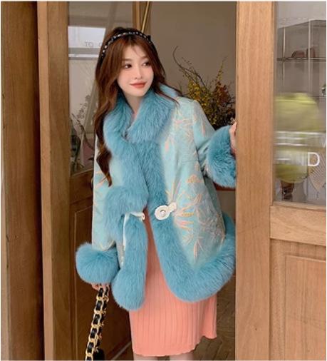 

Новая куртка в придворном стиле из искусственного лисьего меха, пуховая хлопковая одежда средней длины, пальто из искусственного меха, женский меховой воротник, костюм Тан XL