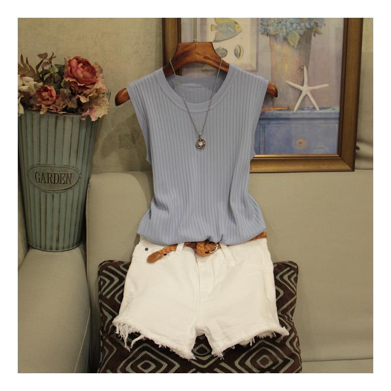 Camisole Women's Summer Bottoming White Short Knitted Sleeveless Top