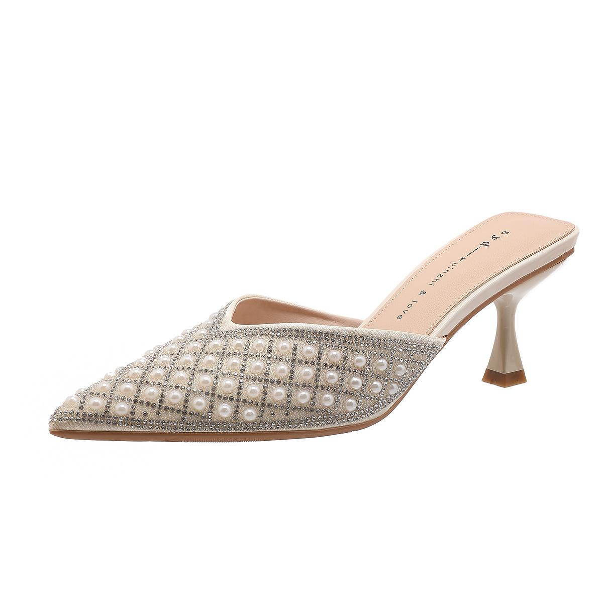 

Баотоу полутапочки женские летние новые модные со стразами тонкий каблук остроносые высокий каблук крутые тапочки женские 39