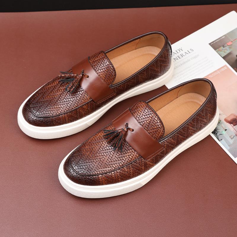 

WS61 Лоферы Британские лоферы с кисточками мужские универсальные модные узорные туфли-бини мужские в наличии 38 коричневый