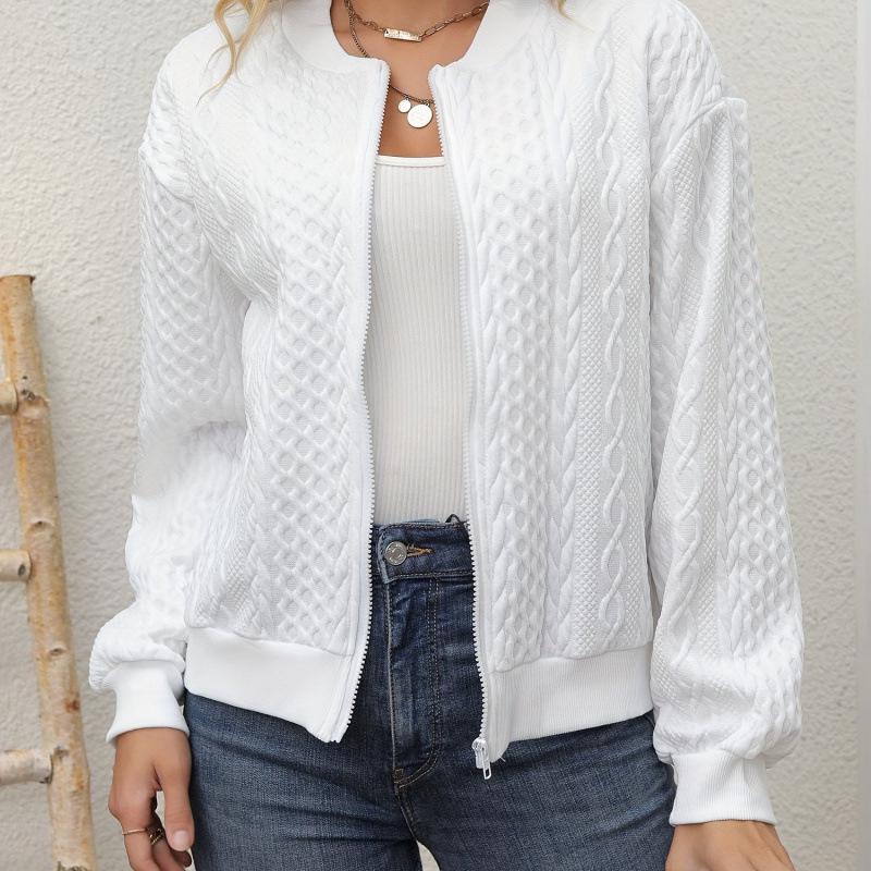 2025 Women's Elegant Ribbed Knit Zipper Jacket (Solid Color)