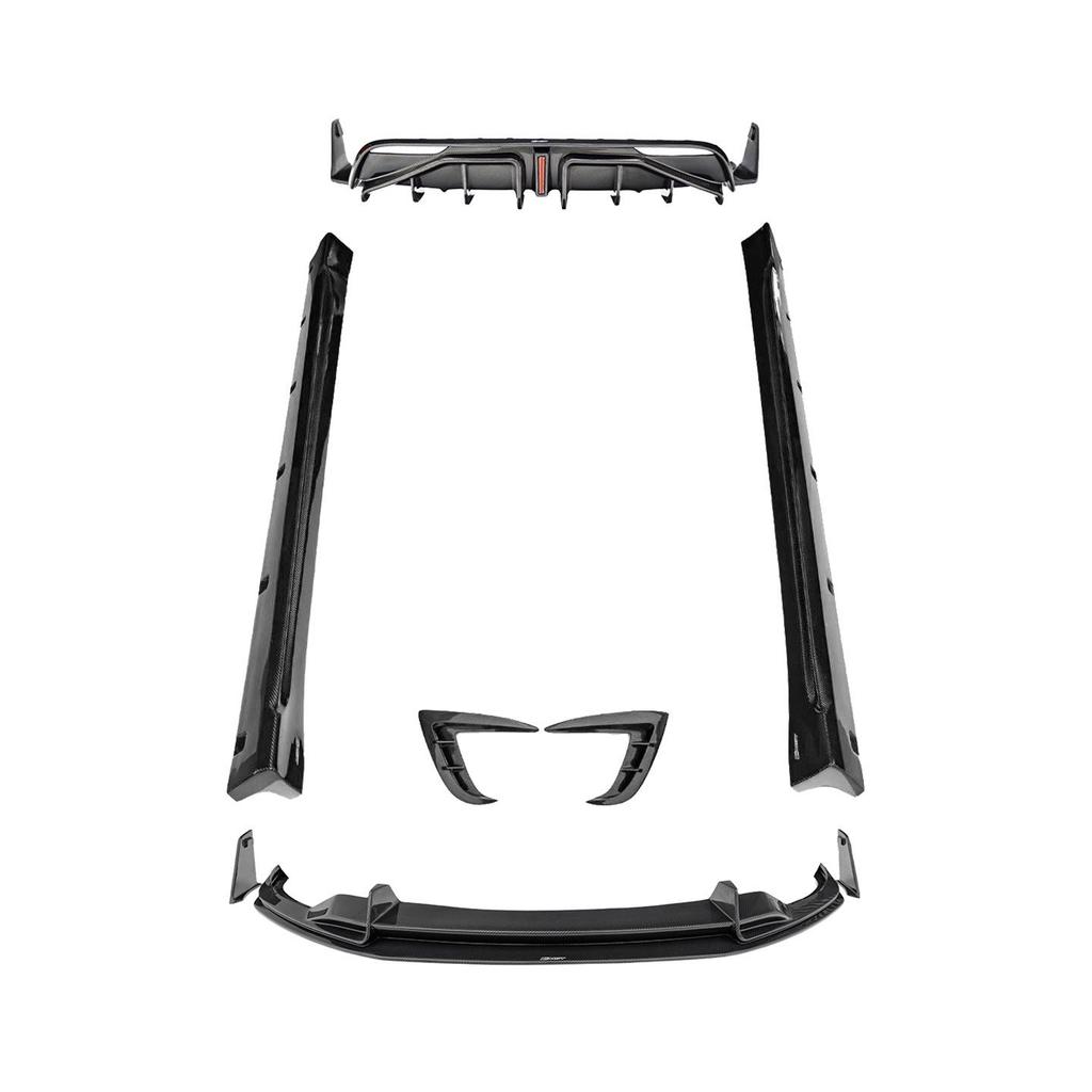 Upgrade your Tesla Model 3 P with CMST carbon fiber front lip with lights, rear lip, air intakes, and side skirts.