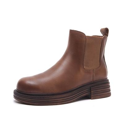 British Style Women Chelsea Boots Genuine Leather Heel Platform Comfortable Anti-slip Ankle Boots Winter Warm Women Short Boots