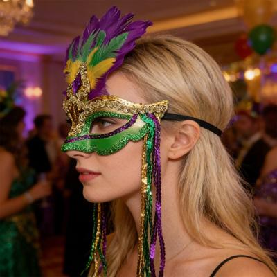 Yousheng Mardi Gras Feather Masque for Women Masquerade Sequin Venetian Carnival Masuqe with Tassel for Halloween Party Cosplay Costume