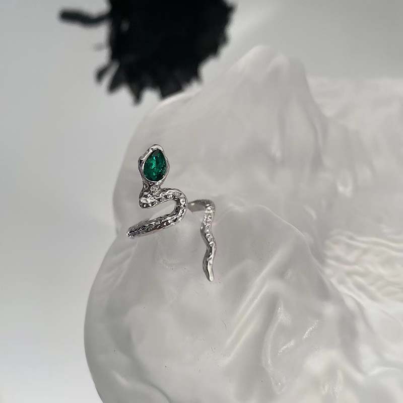 Vintage Punk Snake Shape Ring for Men Women Korean Elegant Opening Adjustable Crystal Rings Weddings Party Zircon