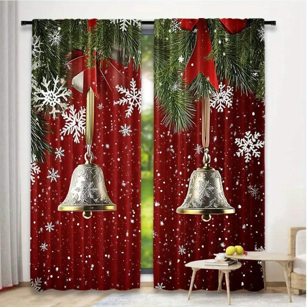 2pcs, Christmas Red Snowflake Translucent Curtains, Holiday Atmosphere Decoration For Living Room Bedroom, Sunscreen And Privacy
