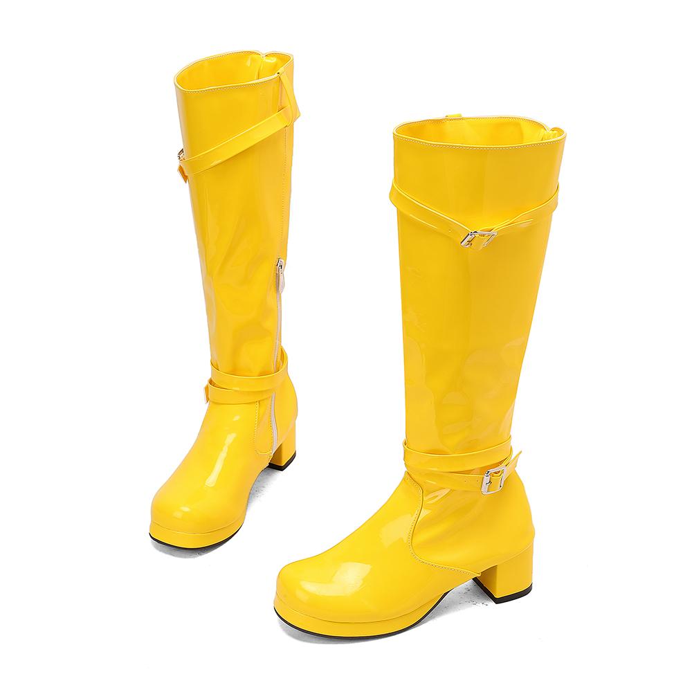 

Red Yellow Women Mid Calf Boots Mid Square Heel Big Size 48 34