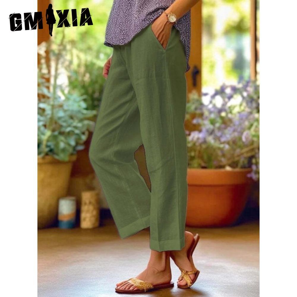

GMXIA Женские Модные Повседневные Однотонные Брюки и Капри с Принтом XXXXL зелёный