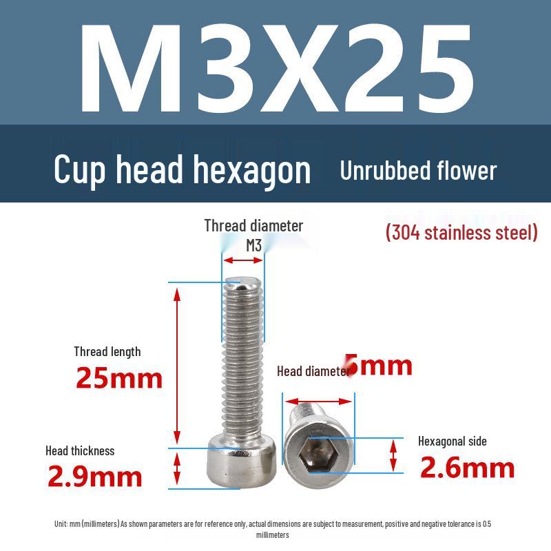 Yigu 304 Stainless Steel Socket Head Cap Screw, M2-M6 Cylindrical Head, Full Thread, Non-Knurled