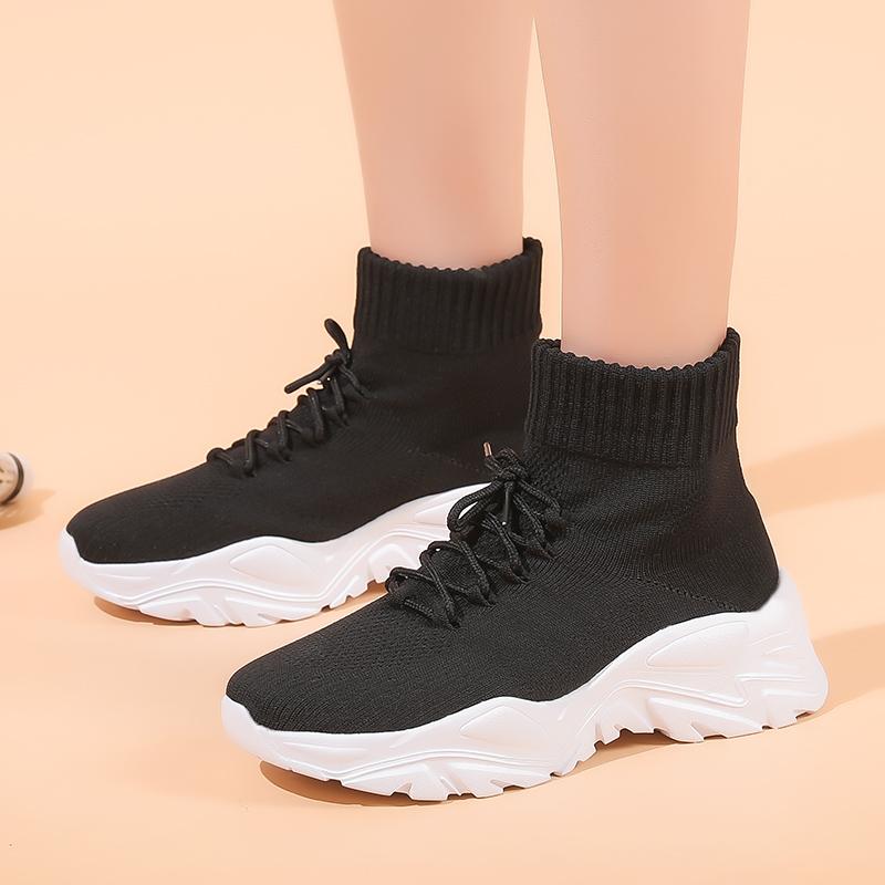High Elasticity Large Base Breathable Casual Fashion Short Boots Thick Base Comfort Korean Style Knit Couple Stretch Socks Shoes
