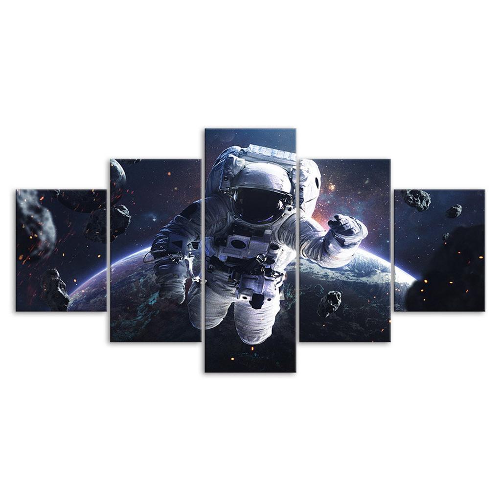 Space Astronaut Cosmos Planet Earth Scenery 5 Piece Five Panel Wall Canvas Print Modern Art Poster Home Decor Gift For Him For Her