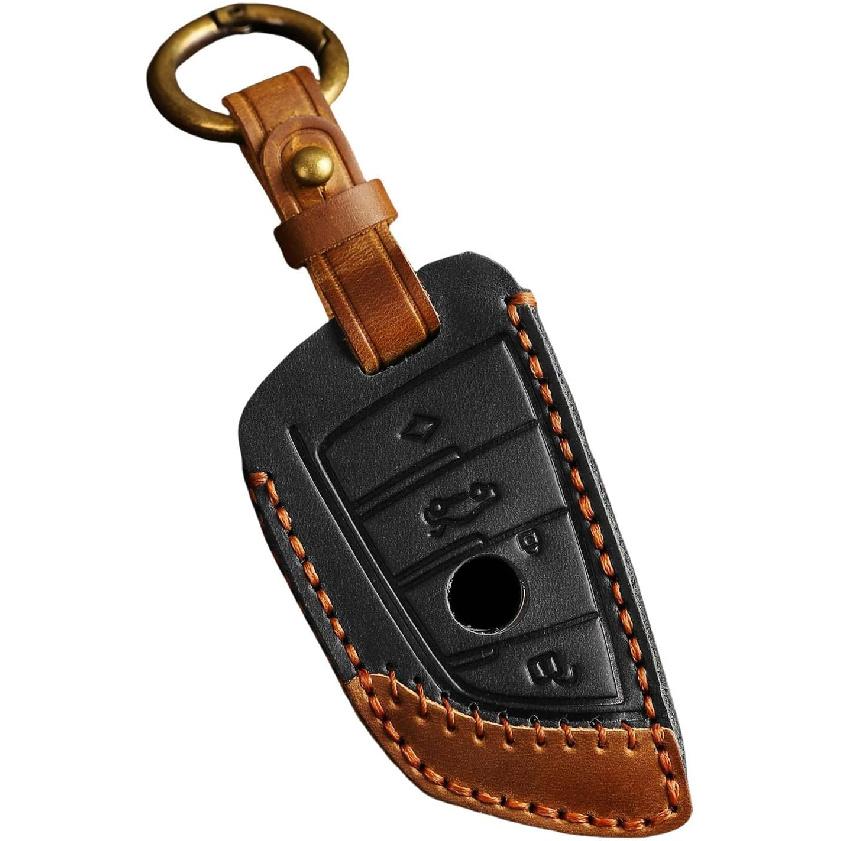 Leather Key Fob Cover for BMW 1 3 4 5 7 Series X1 X3 X4 X5 X6 X7 330i 530i 540i 730i 2018- Smart Key Case Holder Accessories (Blue)