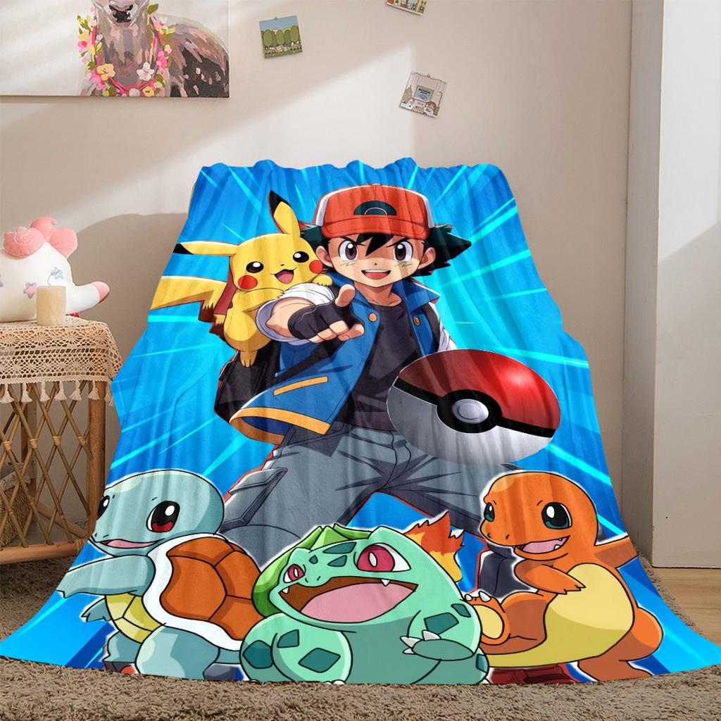 Pokemon Anime Print Blanket Warm Comfortable Flannel Cover For Bedrooms, Sofas, Beds, Chairs  LXR125