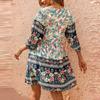 Summer  Casual Dresses V Neck 3/4 Long Sleeve Ruffle Floral Print  Short Beach Dress For Women 2022