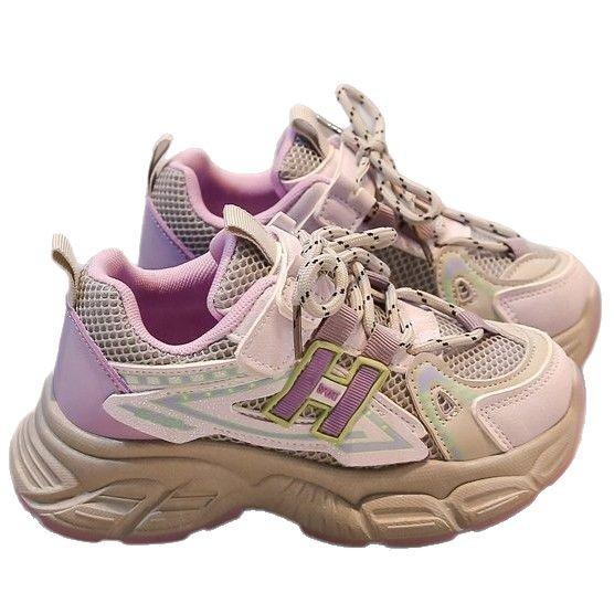 Classmate Girls 2025 New Spring Children's Soft-soled Sneakers Older Children's Fashion Dad Shoes Girls Running Shoes