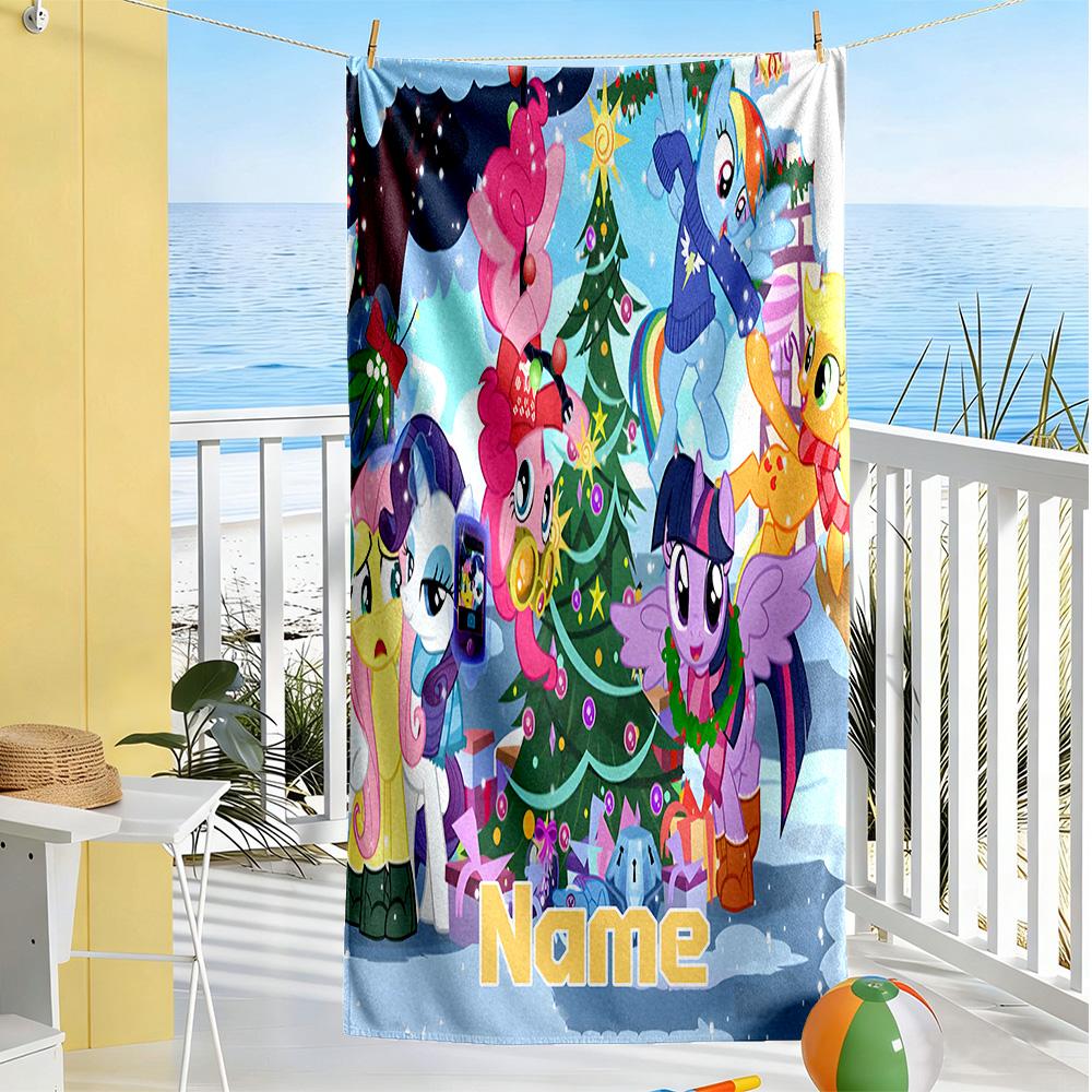 Little Pony Personalized Text Beach Towel Super Soft & Absorbent Suitable for Swimming Gym Camping Yoga Vacation