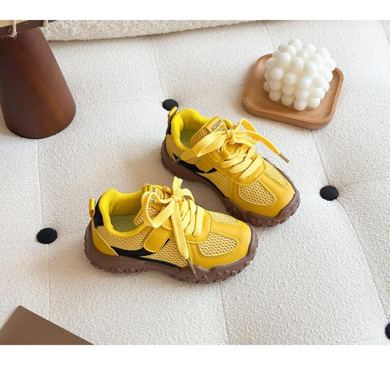 Kids Breathable Mesh Color Block Lace Up Anti Slip Outdoor Sneakers 26 жёлтый