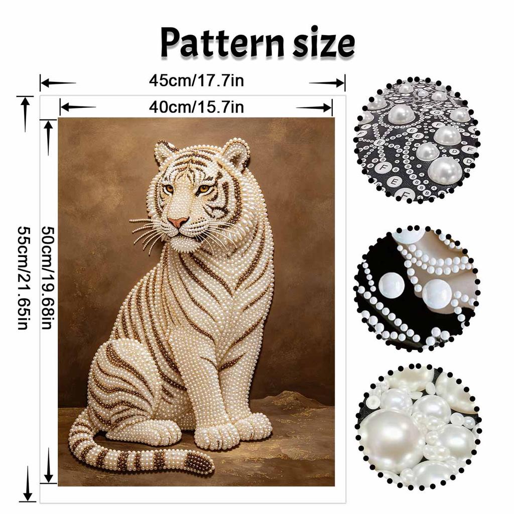5D DIY Pearl Diamond Painting Kit Majestic White Tiger Full Drill Embroidery Mosaic Art Home Wall Decor Gift