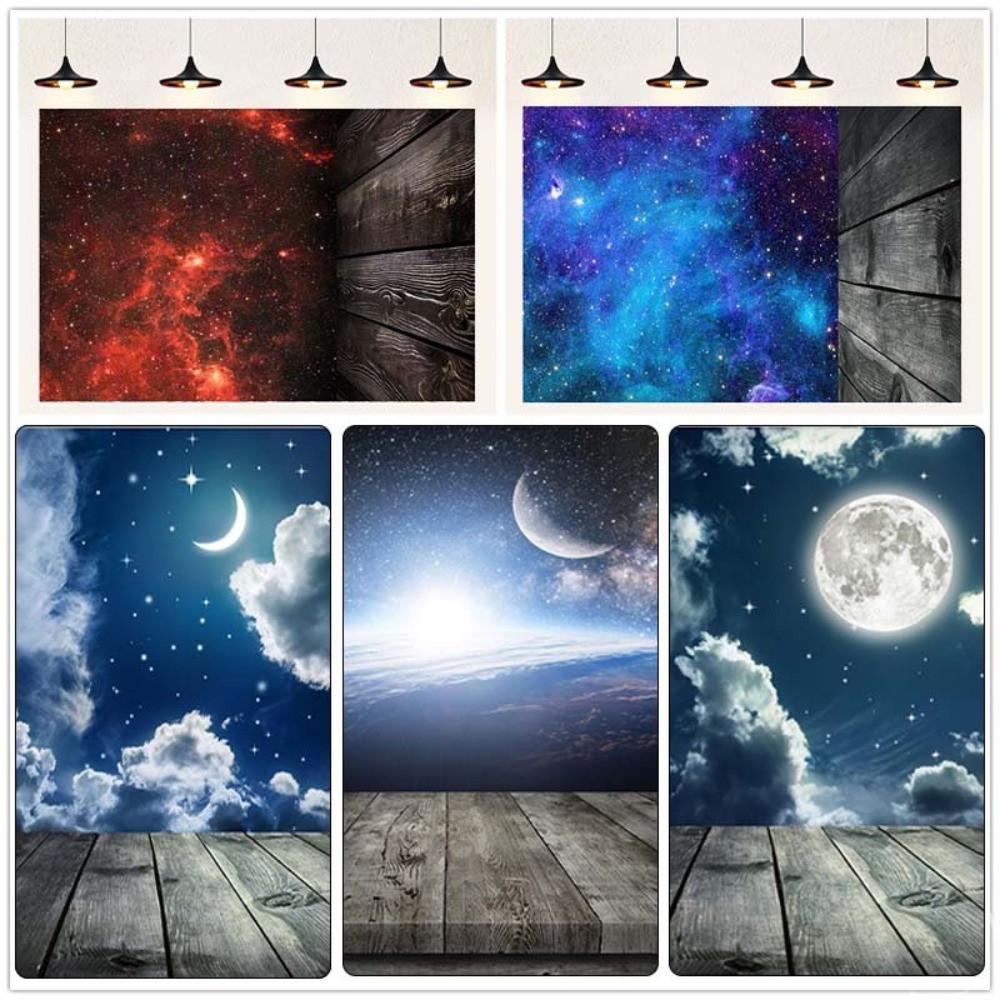 Starry Night Sky Theme Backdrop with Wooden Floorboard&Twinkling Stars for Photography,Weddings,Parties,Events Backdrop