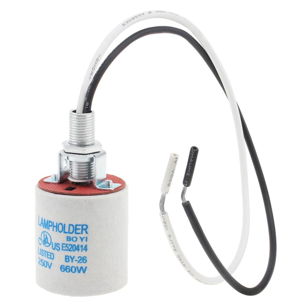 Ceramic E26 Light Socket High Temperature Resistant Porcelain Lamp Holder Heavy Duty Incandescent LED Bulb Replacement Includes Wire Easy Install