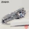 ZDADAN 925 Silver Double Zircon Rings For Women Fashion Wedding Engagement Jewelry Gift