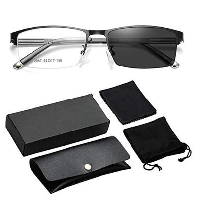 Blue Light UV Photochromic [nullie] Blocking, Tinted, Protection, Non-Prescription Glasses/Sunglasses, Unisex, Semi-Rimless (Black)