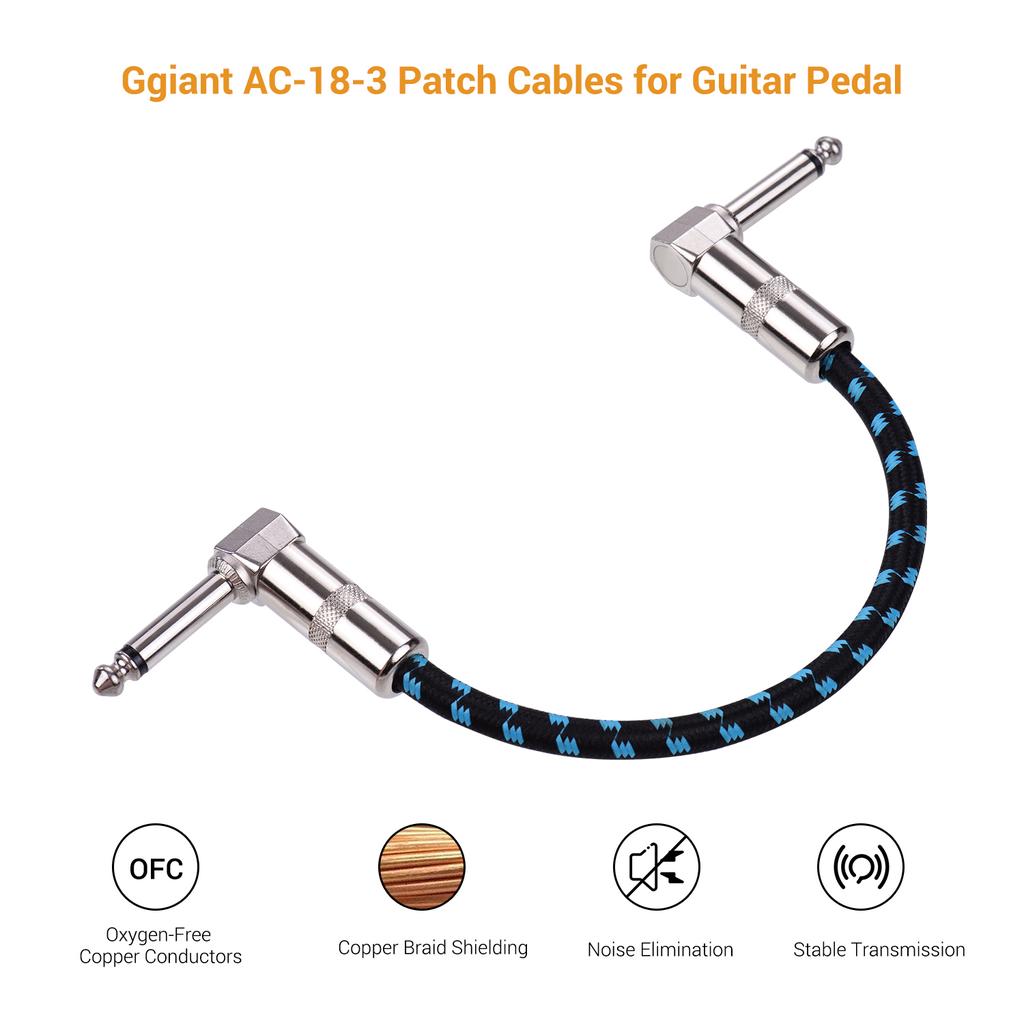 Ggiant AC-18-3 Guitar Pedal Patch Cables 6 Inch Length Coxial Cable Pure Copper   Shielding with