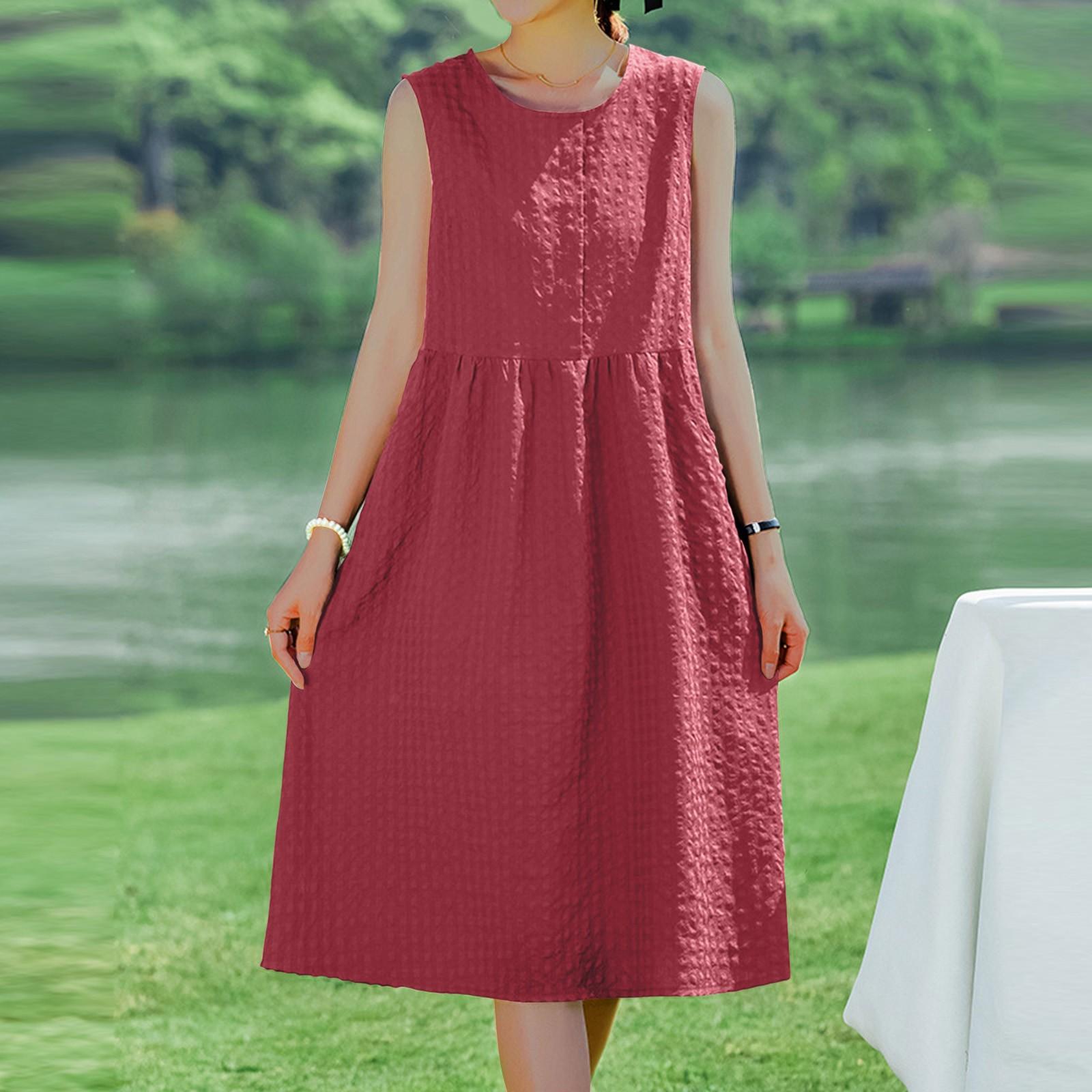 

Женское модное и трендовое платье без рукавов свободного кроя с круглым вырезом большого размера XXXXL красный