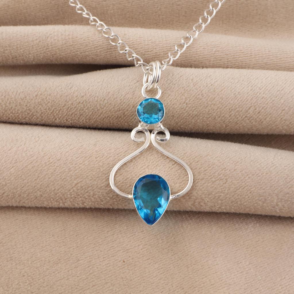 Schweizer Blautopas Edelstein 925 Sterling Silber Schmuck Statement Designer Anhänger 1,60" Für Geschenk PP-13-8