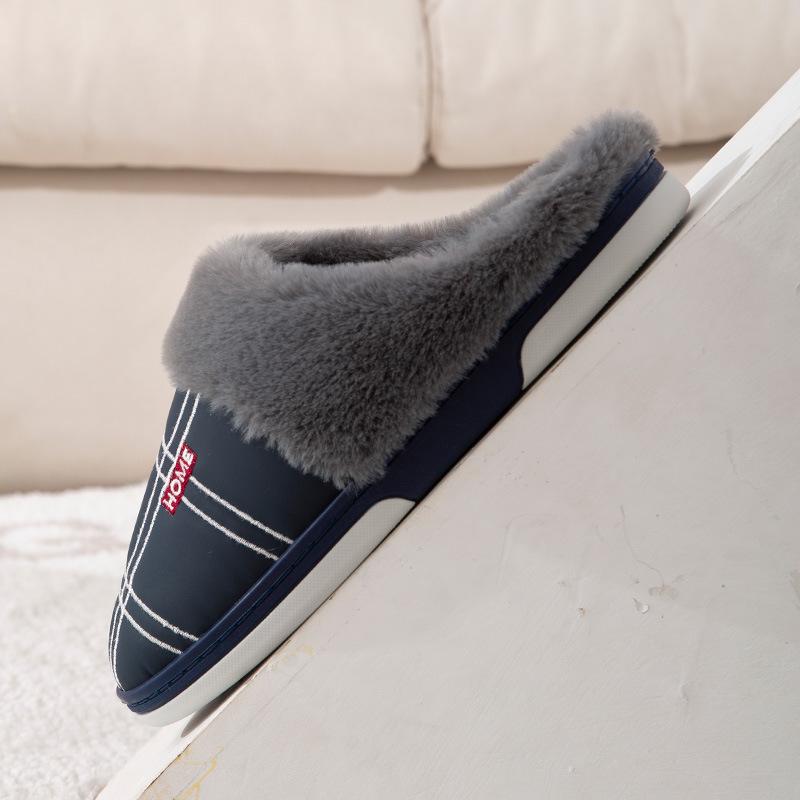 2025 Men's Large Winter Cotton Slip-on Slippers with Warm Fur and Thick Sole